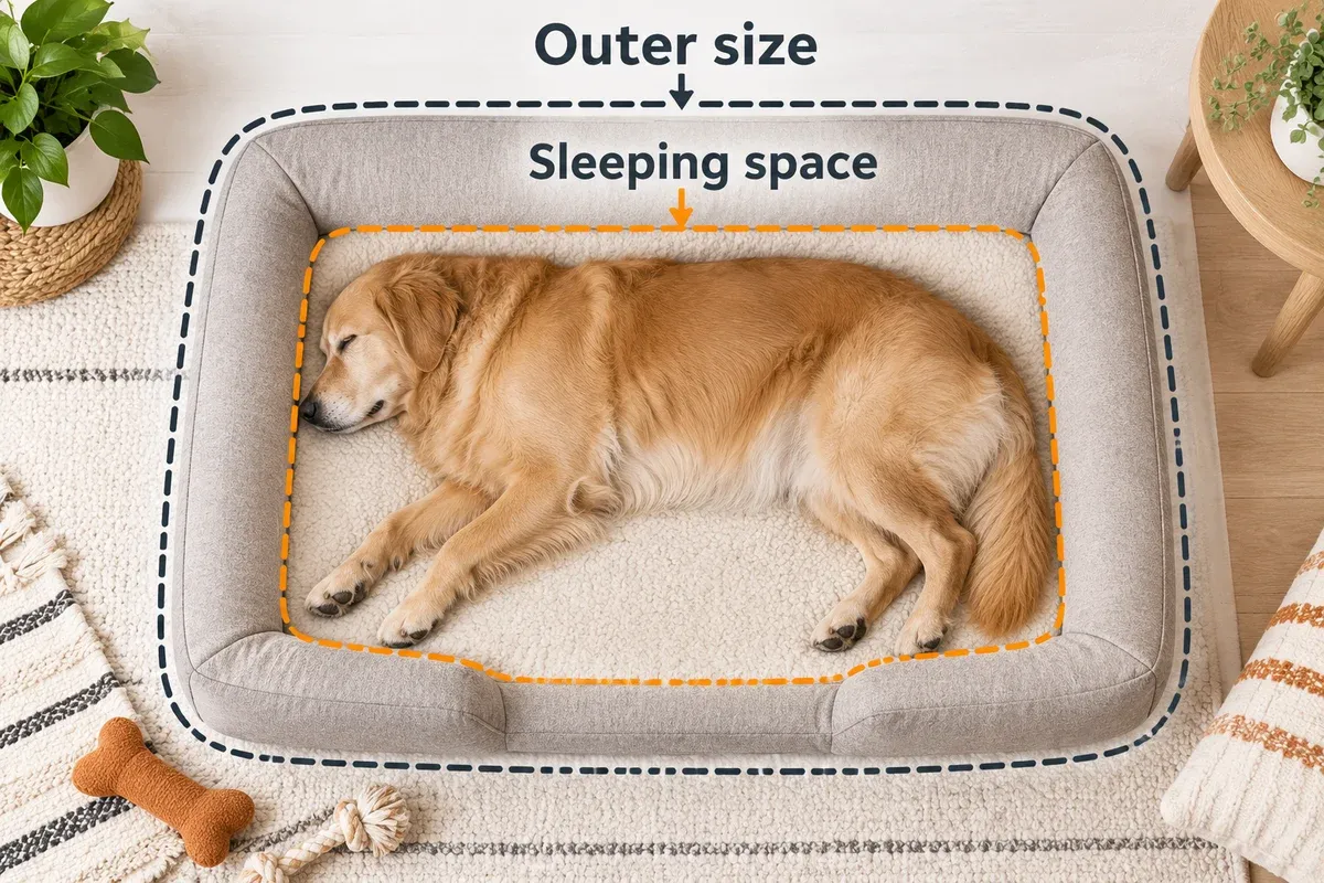Top view of a bolster bed comparing its outer footprint with usable sleeping space.