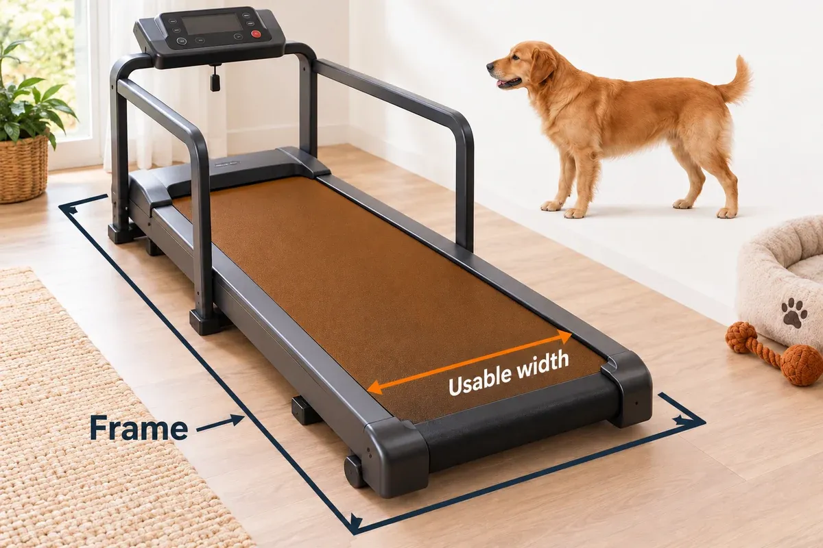 Stationary treadmill with the usable moving surface highlighted inside the larger frame.