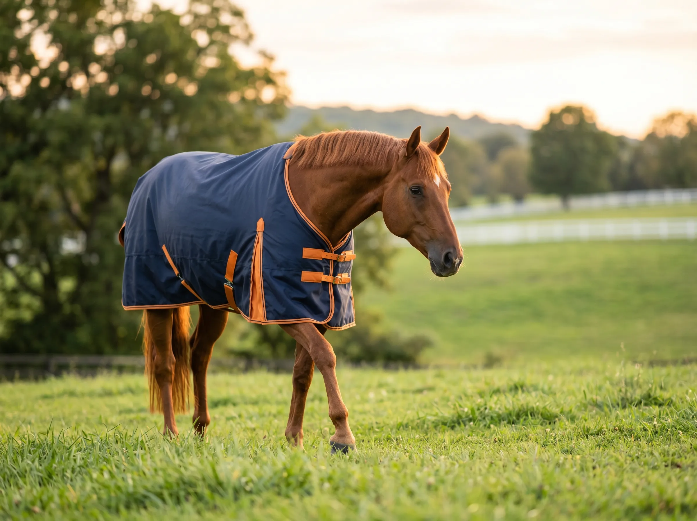 Horse wearing premium waterproof turnout blanket