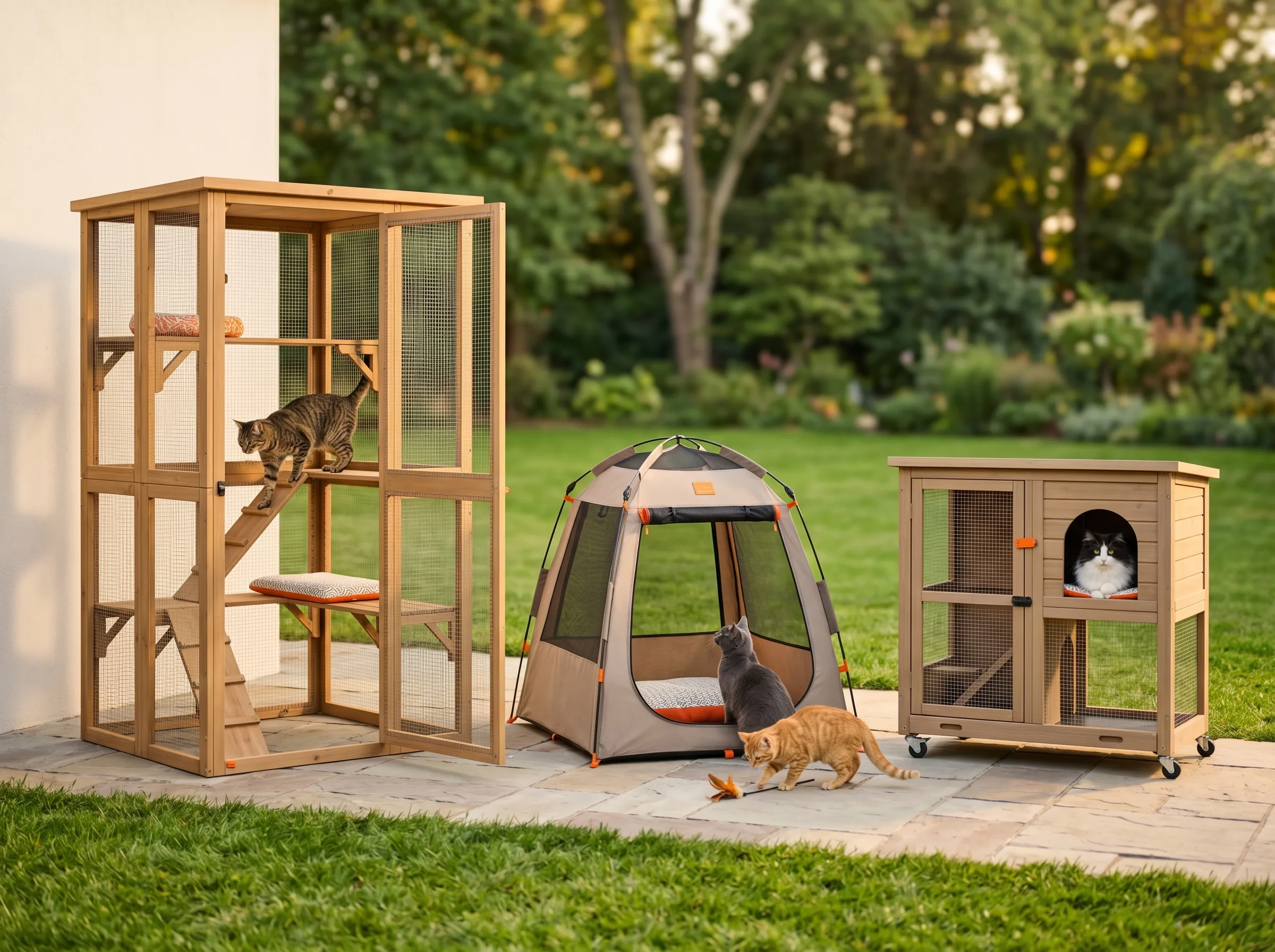 Premium outdoor cat enclosure and catio in backyard