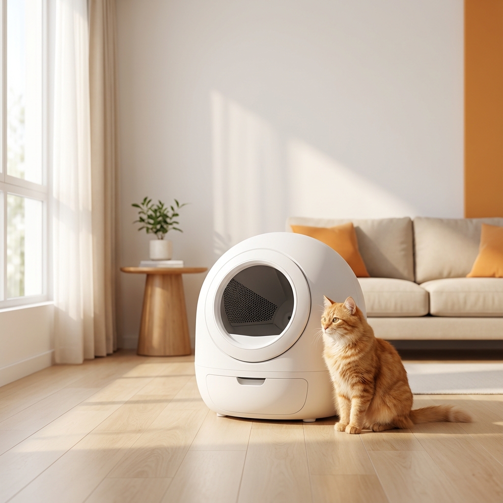 Modern self-cleaning automatic litter box for large cats